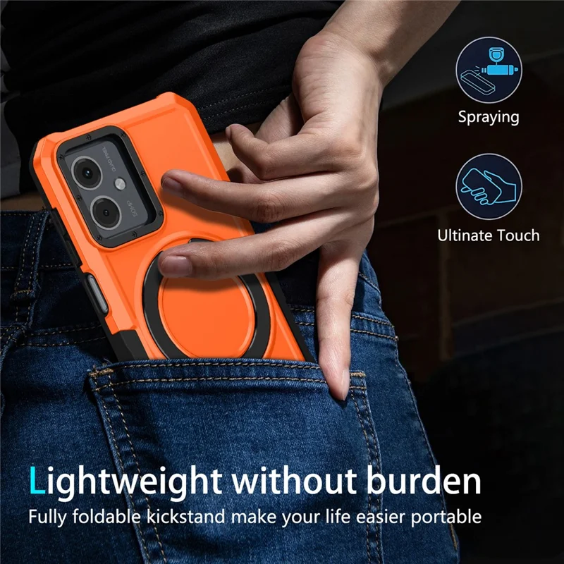 For Motorola Moto G14 4G Case Ring Kickstand TPU + PC Hybrid Phone Cover - Orange