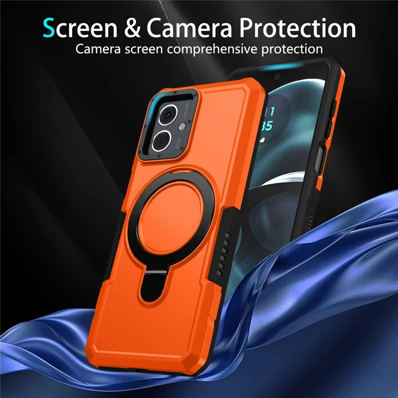 For Motorola Moto G14 4G Case Ring Kickstand TPU + PC Hybrid Phone Cover - Orange