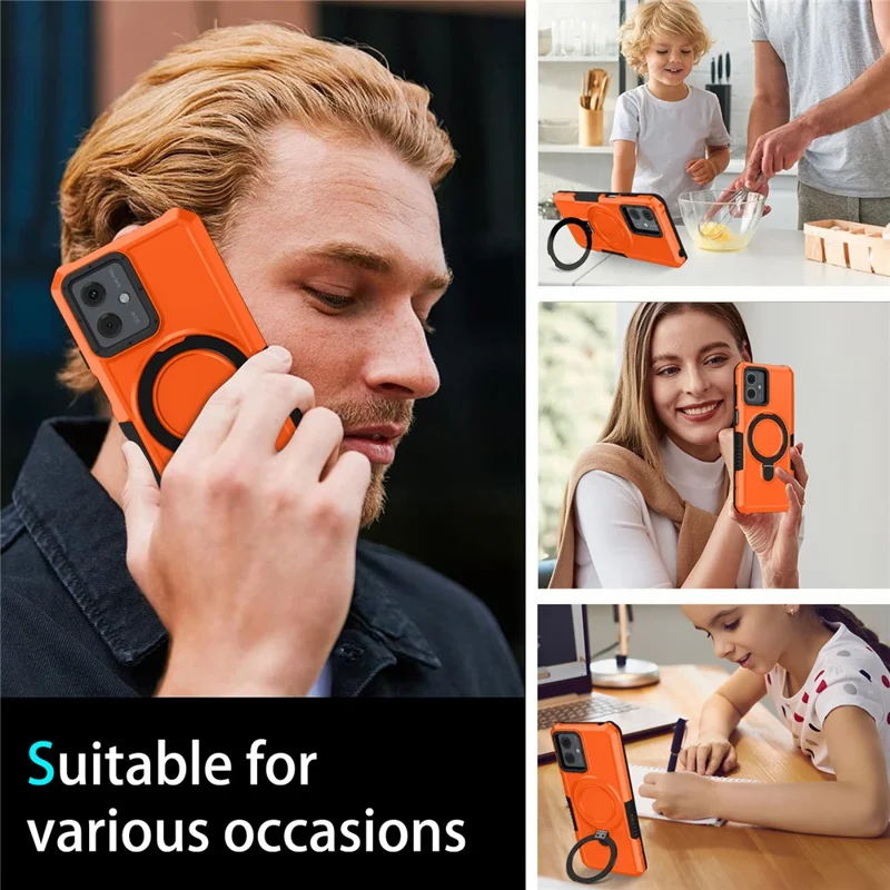 For Motorola Moto G14 4G Case Ring Kickstand TPU + PC Hybrid Phone Cover - Orange
