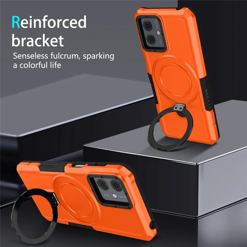 For Motorola Moto G14 4G Case Ring Kickstand TPU + PC Hybrid Phone Cover - Orange