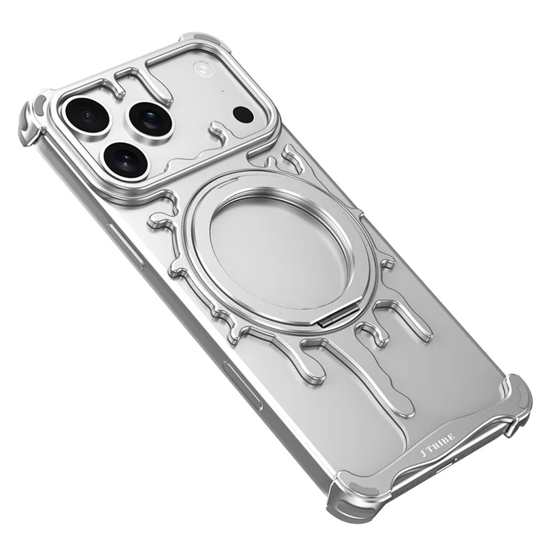 Glacier Series for iPhone 17 Pro Max Bumper Case Rotating Kickstand Metal Phone Cover Compatible with MagSafe - Silver