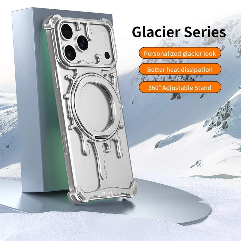 Glacier Series for iPhone 17 Pro Max Bumper Case Rotating Kickstand Metal Phone Cover Compatible with MagSafe - Silver