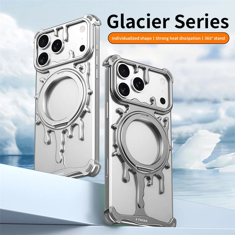 Glacier Series for iPhone 17 Pro Max Bumper Case Rotating Kickstand Metal Phone Cover Compatible with MagSafe - Silver