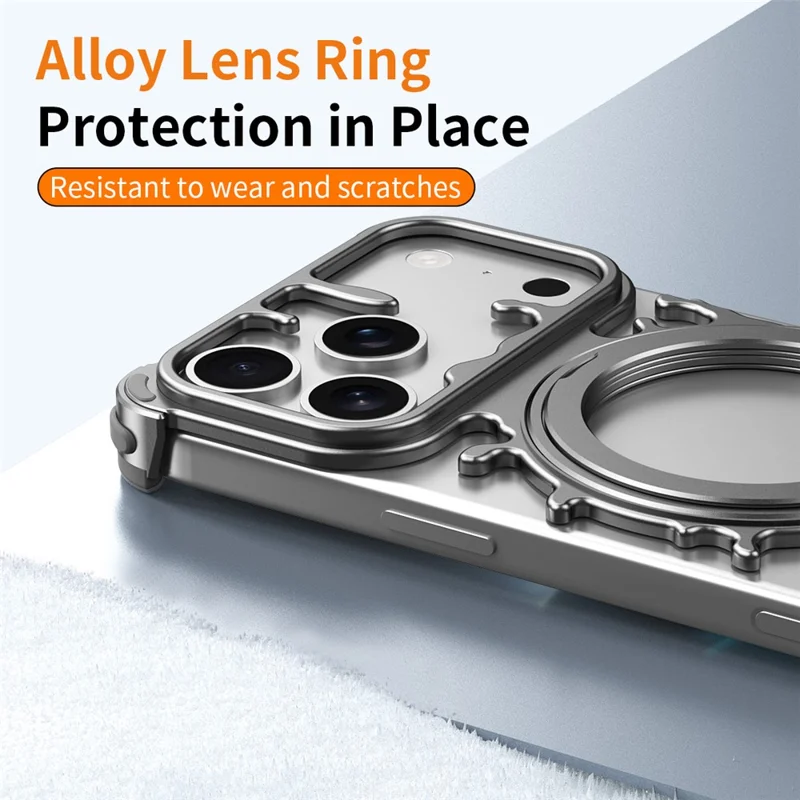 Glacier Series for iPhone 17 Pro Max Bumper Case Rotating Kickstand Metal Phone Cover Compatible with MagSafe - Silver