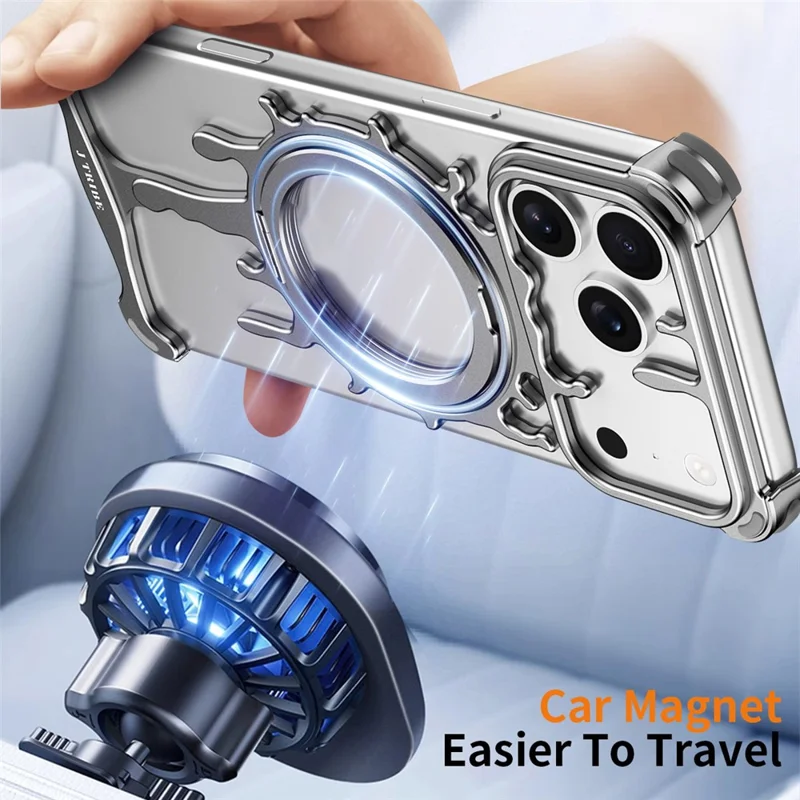 Glacier Series for iPhone 17 Pro Max Bumper Case Rotating Kickstand Metal Phone Cover Compatible with MagSafe - Silver