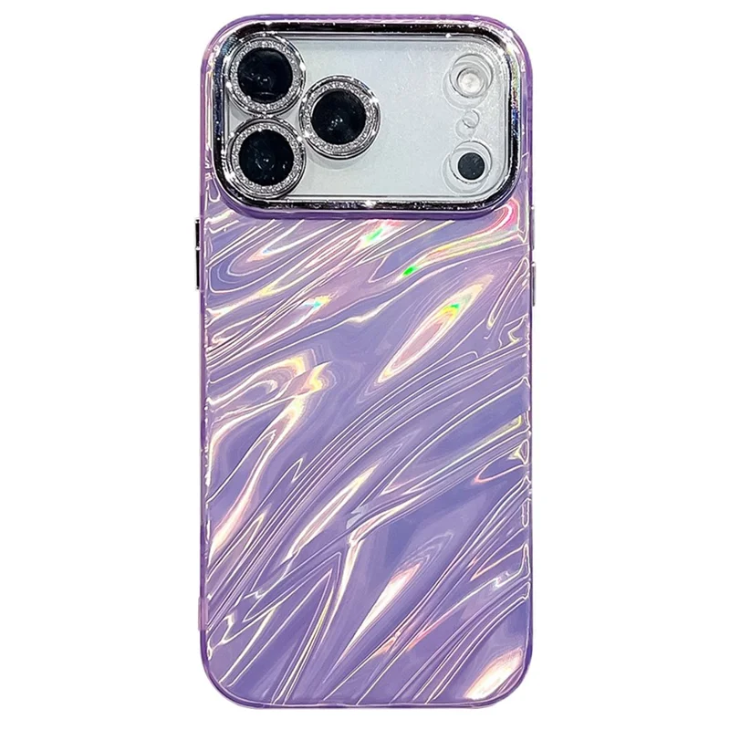 Funda para iPhone 17 Pro con Diseño IMD Híbrida Antigolpes con Película de Lente de Vidrio - Patrón de Ondas / Morado