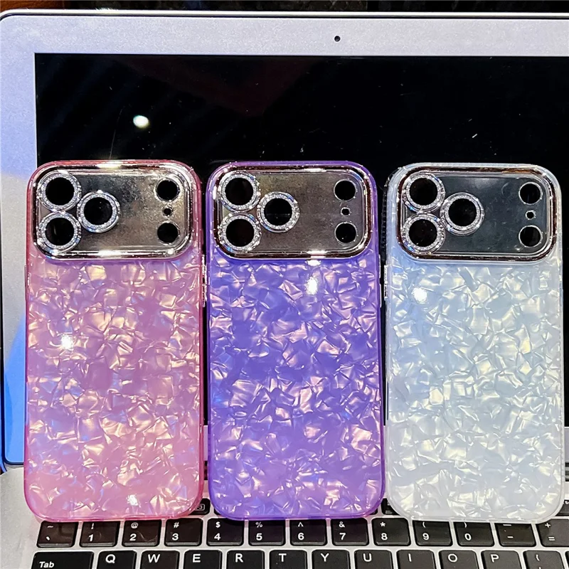 Funda para iPhone 17 Pro con Diseño IMD Híbrida Antigolpes con Película de Lente de Vidrio - Patrón de Ondas / Morado