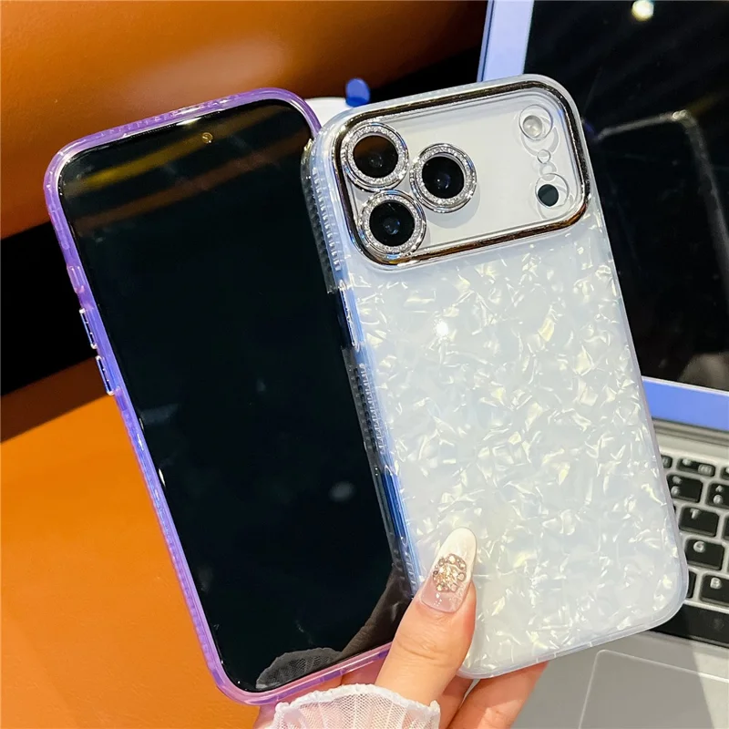 Funda para iPhone 17 Pro con Diseño IMD Híbrida Antigolpes con Película de Lente de Vidrio - Patrón de Ondas / Morado
