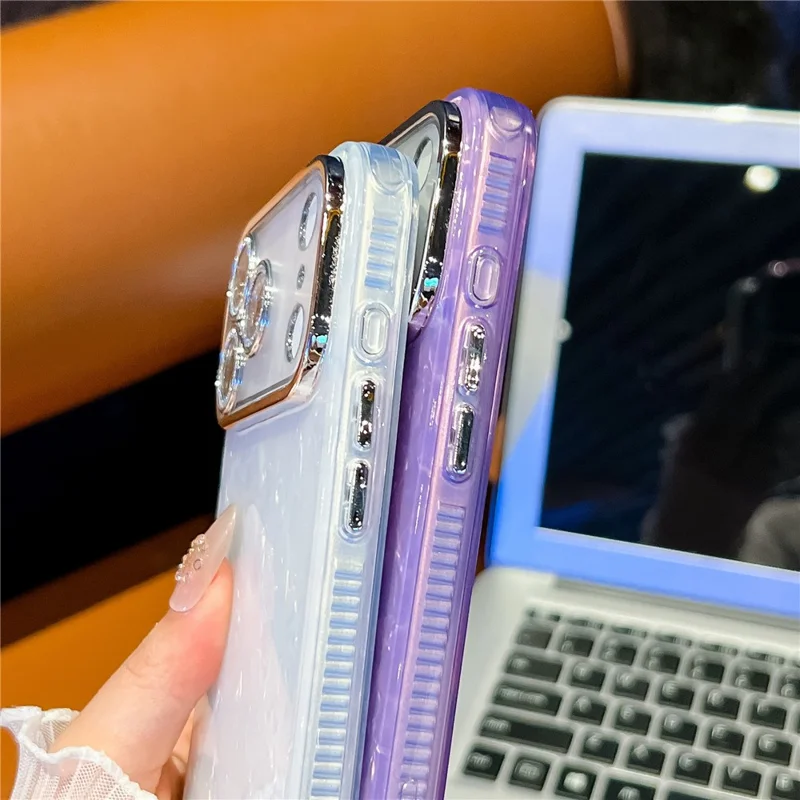 Funda para iPhone 17 Pro con Diseño IMD Híbrida Antigolpes con Película de Lente de Vidrio - Patrón de Ondas / Morado
