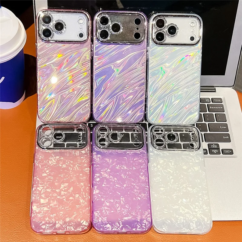 Funda para iPhone 17 Pro Max con Diseño IMD Antichoque Híbrida con Película de Lente de Vidrio - Patrón Ondulado / Púrpura