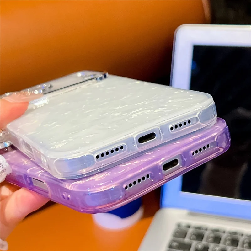 Funda para iPhone 17 Pro Max con Diseño IMD Antichoque Híbrida con Película de Lente de Vidrio - Patrón Ondulado / Púrpura