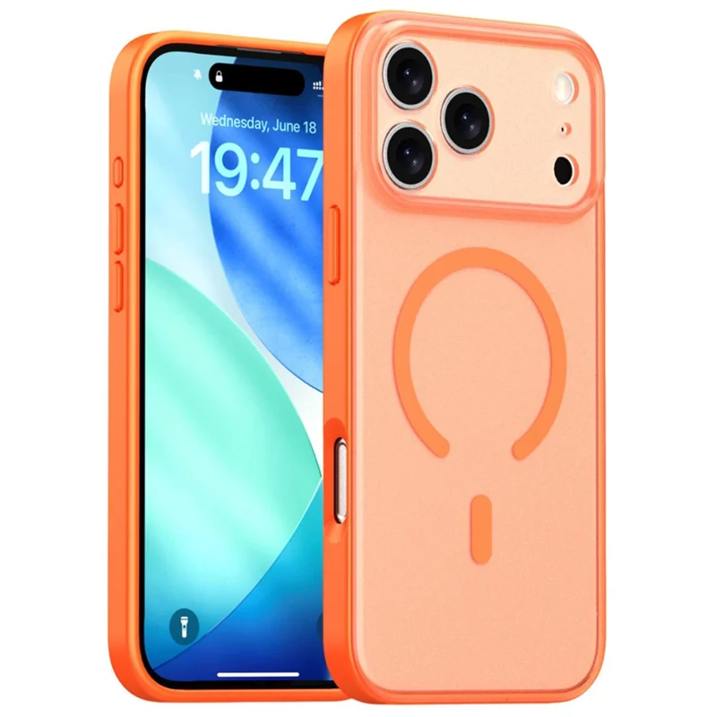 Für iPhone 17 Pro Max Hülle kompatibel mit MagSafe, mit Soft-Touch-Gefühl, gefrostete PC + TPU Handyhülle - Orange