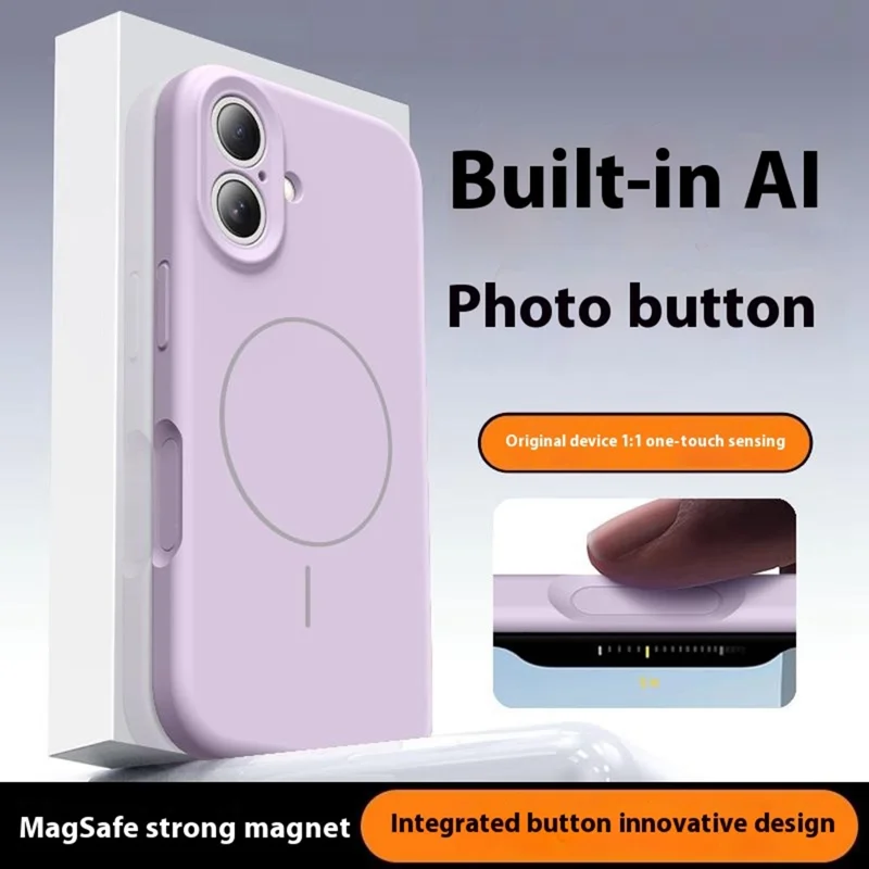 For iPhone 17 Case Compatible with MagSafe Liquid Silicone + PC Phone Cover with Camera Touch Control Button - Light Purple