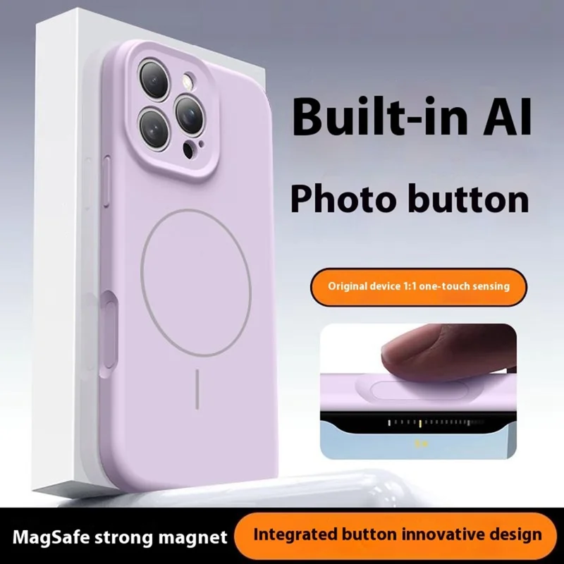 For iPhone 16 Pro Case Compatible with MagSafe Liquid Silicone + PC Phone Cover with Camera Touch Control Button - Light Purple
