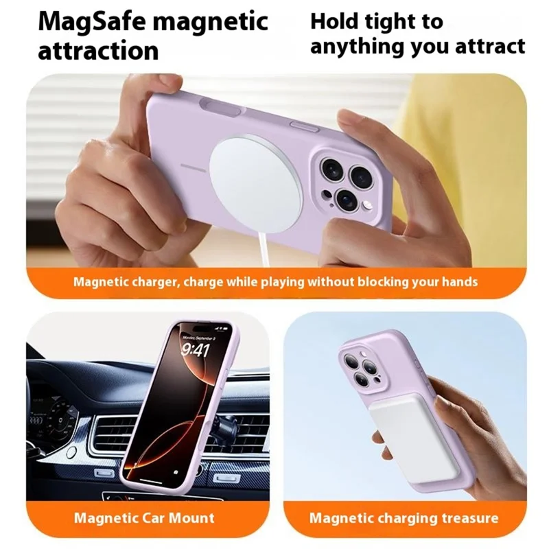 For iPhone 15 Pro Case Compatible with MagSafe Soft Skin-Touch Liquid Silicone + PC Phone Cover - Light Purple