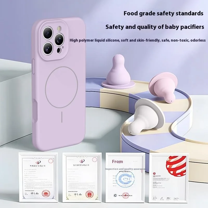 For iPhone 15 Pro Max Case Compatible with MagSafe Soft Skin-Touch Liquid Silicone + PC Phone Cover - Light Purple