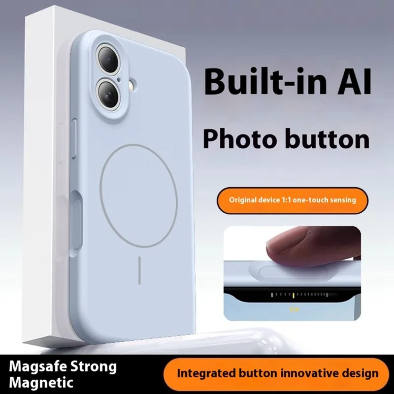 For iPhone 16 Case Compatible with MagSafe Liquid Silicone + PC Phone Cover with Camera Touch Control Button - Baby Blue