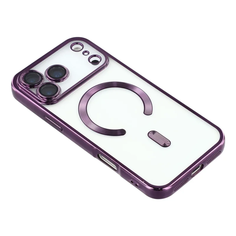 Capa Magnética para iPhone 17 Pro com Proteção de Lente em Vidro com Veias de CD - Roxo