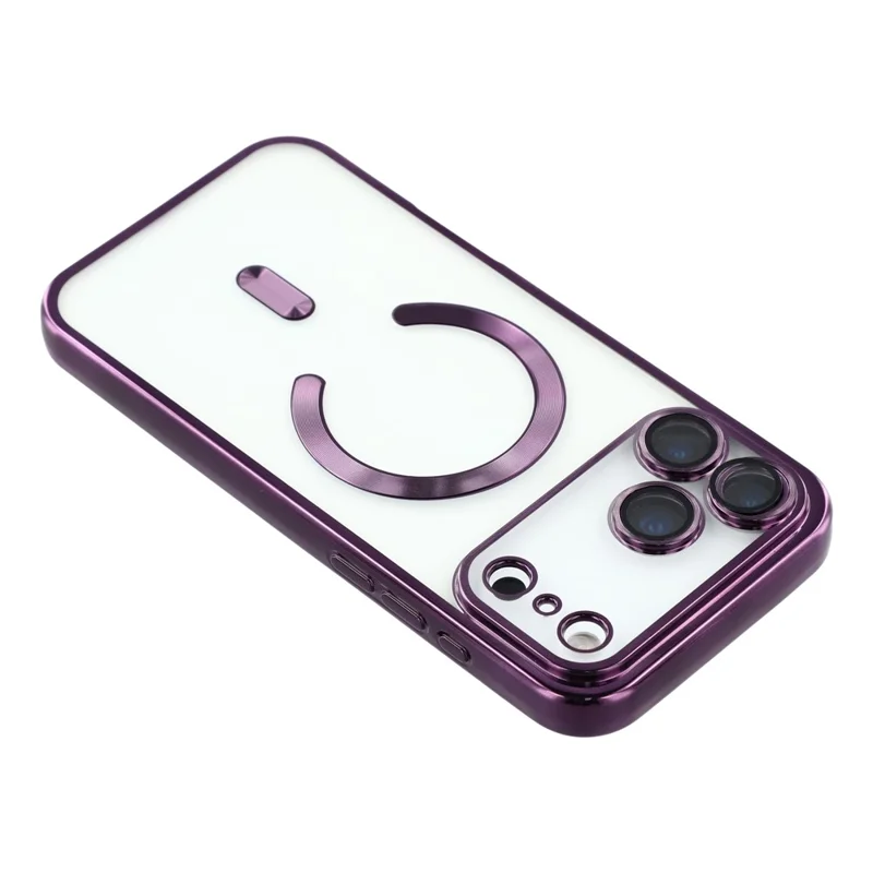 Capa Magnética para iPhone 17 Pro com Proteção de Lente em Vidro com Veias de CD - Roxo