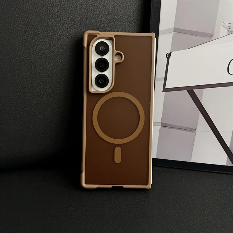 Étui magnétique antichoc pour Samsung Galaxy Z Fold7 5G en PC mat + TPU - Marron