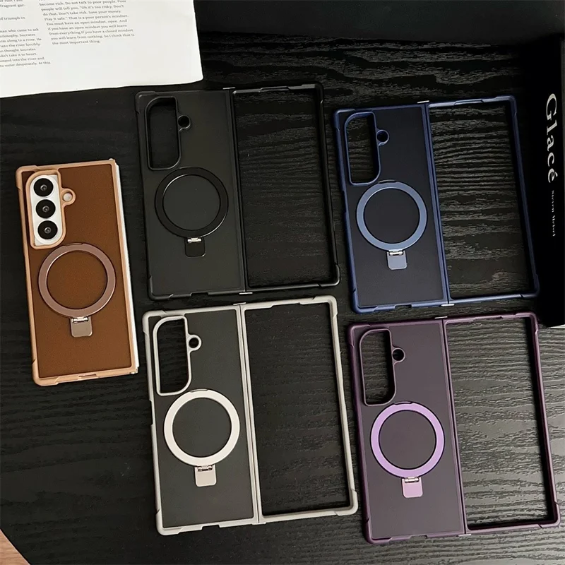 For Samsung Galaxy Z Fold7 5G Magnetic Case Kickstand Shockproof Matte PC + TPU Phone Cover - Blue