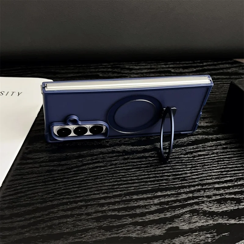 For Samsung Galaxy Z Fold7 5G Magnetic Case Kickstand Shockproof Matte PC + TPU Phone Cover - Blue