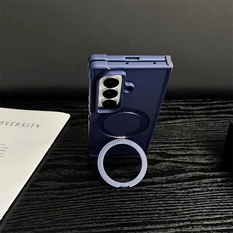 For Samsung Galaxy Z Fold7 5G Magnetic Case Kickstand Shockproof Matte PC + TPU Phone Cover - Blue