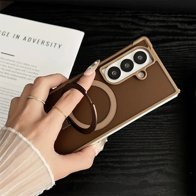 For Samsung Galaxy Z Fold7 5G Magnetic Case Kickstand Shockproof Matte PC + TPU Phone Cover - Blue