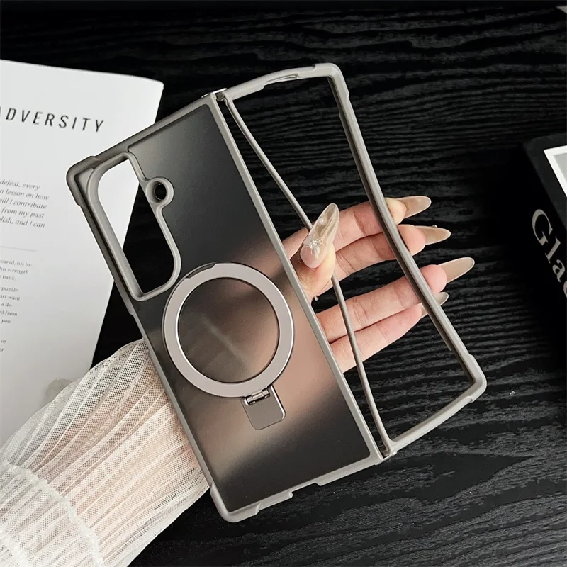 For Samsung Galaxy Z Fold7 5G Magnetic Case Kickstand Shockproof Matte PC + TPU Phone Cover - Blue