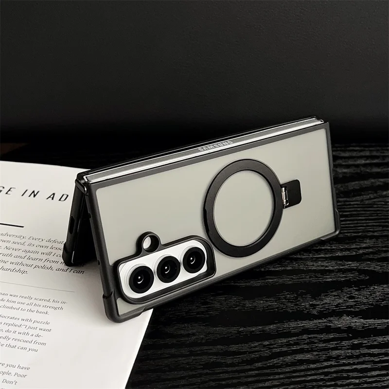 For Samsung Galaxy Z Fold7 5G Magnetic Case Kickstand Shockproof Matte PC + TPU Phone Cover - Blue