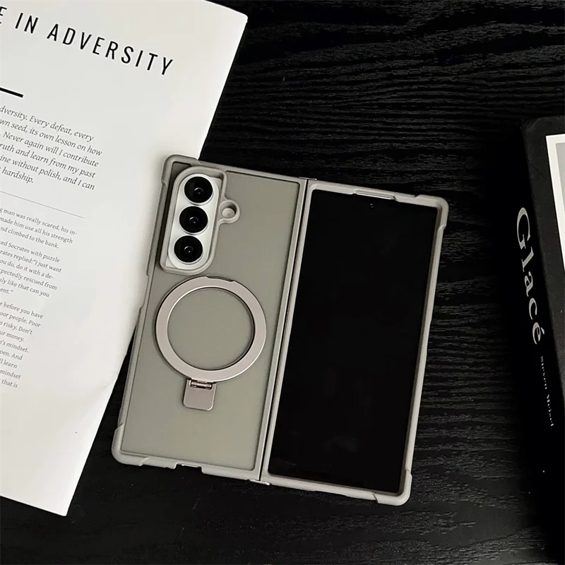 For Samsung Galaxy Z Fold7 5G Magnetic Case Kickstand Shockproof Matte PC + TPU Phone Cover - Blue