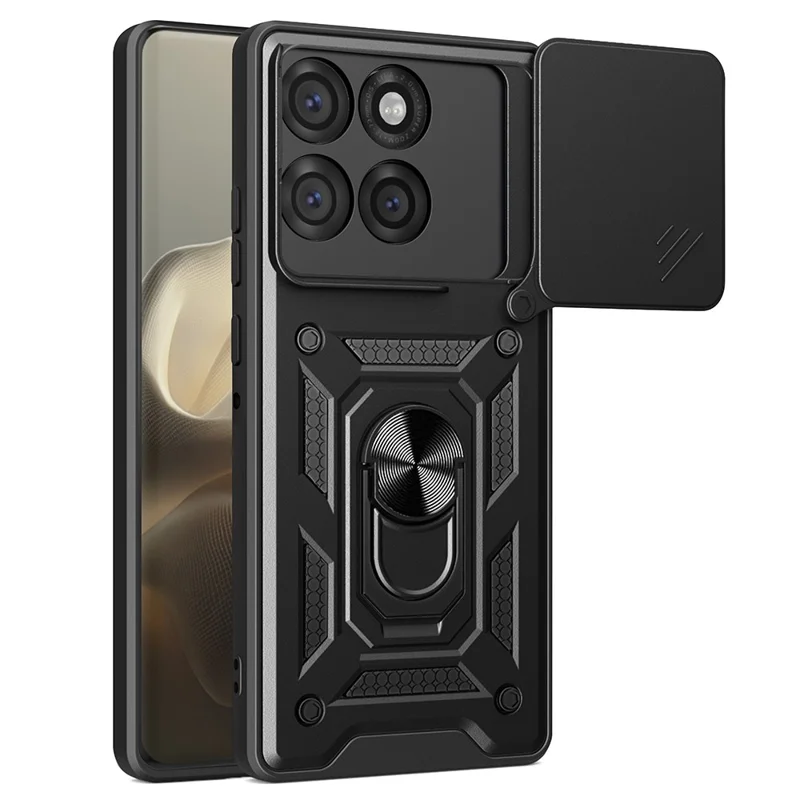AMORUS For Motorola Edge 60 Pro 5G Case Kickstand PC + TPU Phone Cover with Camera Lens Slider - Black