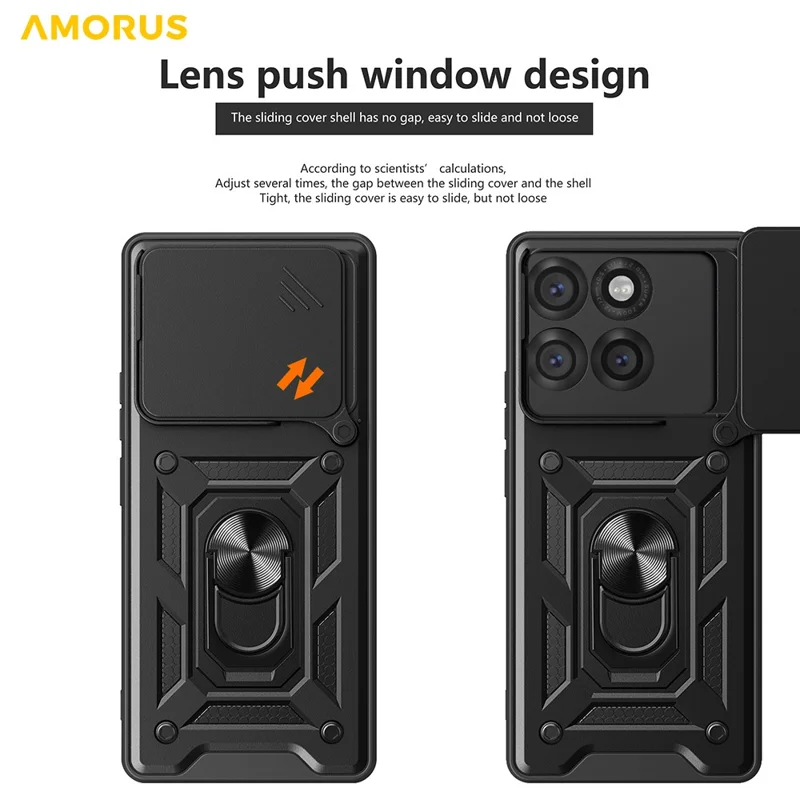 AMORUS For Motorola Edge 60 Pro 5G Case Kickstand PC + TPU Phone Cover with Camera Lens Slider - Black