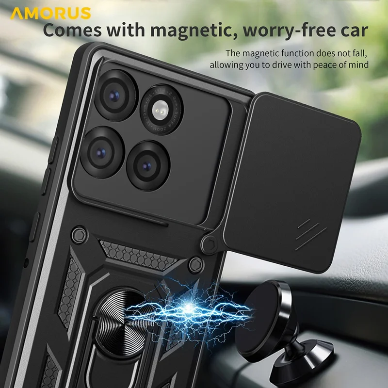 AMORUS For Motorola Edge 60 Pro 5G Case Kickstand PC + TPU Phone Cover with Camera Lens Slider - Black
