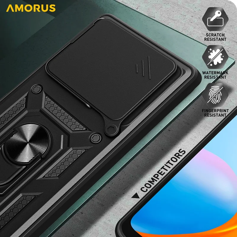 AMORUS For Motorola Edge 60 Pro 5G Case Kickstand PC + TPU Phone Cover with Camera Lens Slider - Black