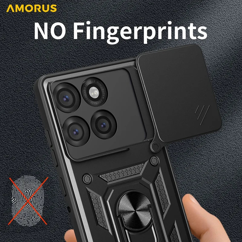 AMORUS For Motorola Edge 60 Pro 5G Case Kickstand PC + TPU Phone Cover with Camera Lens Slider - Black