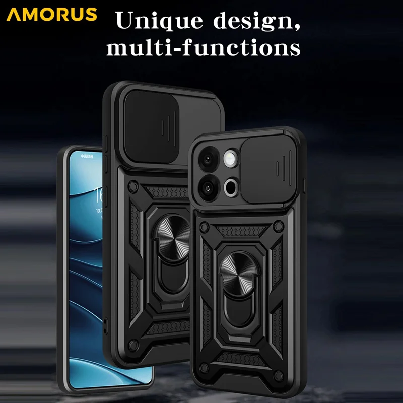 AMORUS для OnePlus 13s 5G / 13T 5G Чехол со встроенной подставкой ПК + TPU с выдвижной защитой камеры - Черный