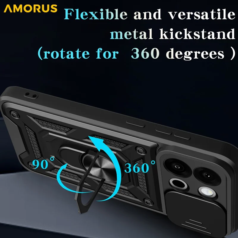 AMORUS для OnePlus 13s 5G / 13T 5G Чехол со встроенной подставкой ПК + TPU с выдвижной защитой камеры - Черный