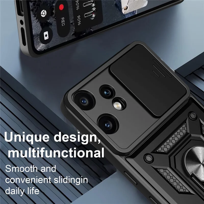AMORUS Pour Nothing CMF Phone 2 Pro Étui avec Support Rigide + TPU et Coulisseau de Protection d'Objectif - Noir