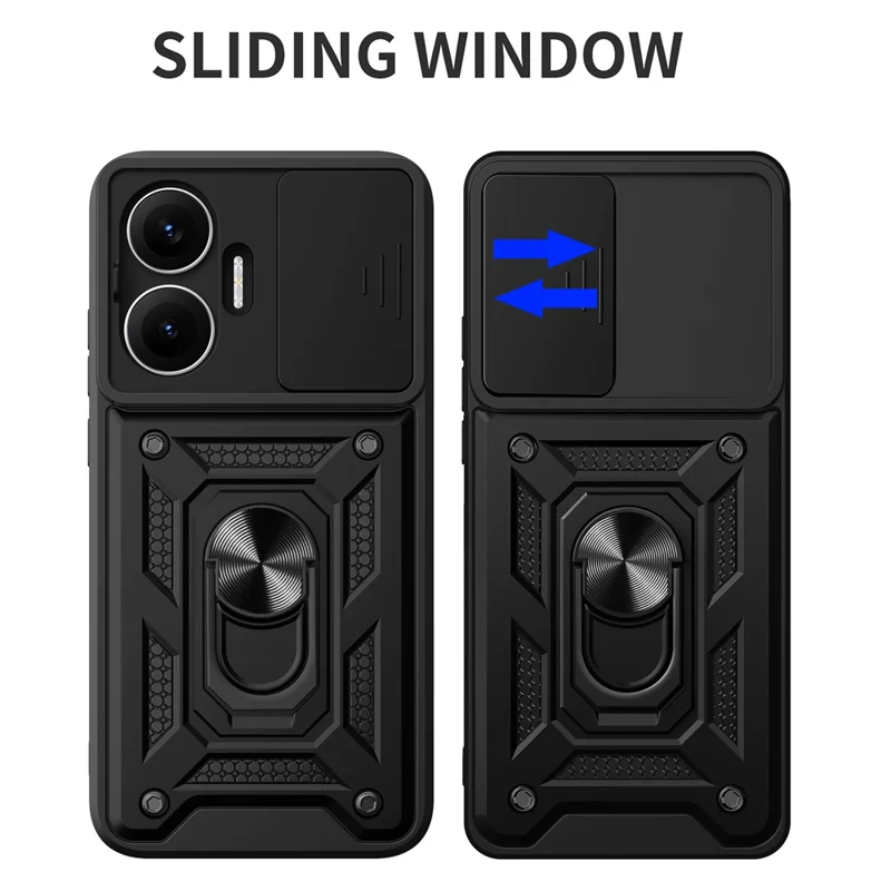 AMORUS Für Xiaomi Poco F7 5G / Redmi Turbo 4 Pro 5G Hülle mit Ständer PC + TPU Handyhülle mit Kamera-Objektivschuber - Schwarz