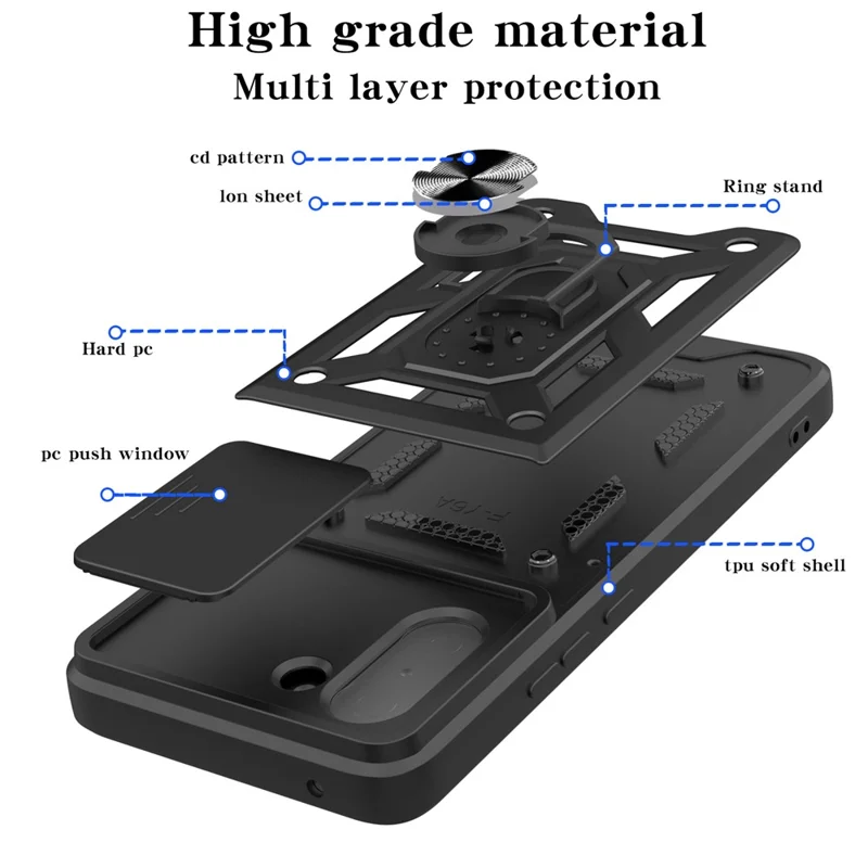 AMORUS для OnePlus Nord CE5 5G чехол со встроенной подставкой ПК + TPU, с защитной шторкой для камеры - Черный