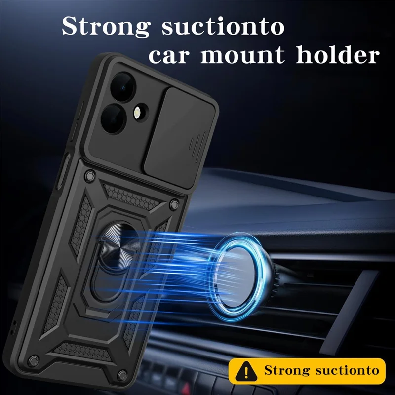 AMORUS Handyhülle für Samsung Galaxy A07 4G mit Ständer, PC + TPU Schutzhülle mit Kamera-Objektivschutz - Schwarz