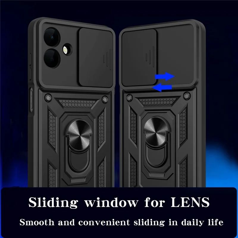 AMORUS Handyhülle für Samsung Galaxy A07 4G mit Ständer, PC + TPU Schutzhülle mit Kamera-Objektivschutz - Schwarz