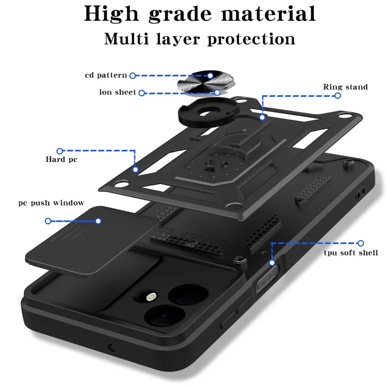 AMORUS Handyhülle für Samsung Galaxy A07 4G mit Ständer, PC + TPU Schutzhülle mit Kamera-Objektivschutz - Schwarz