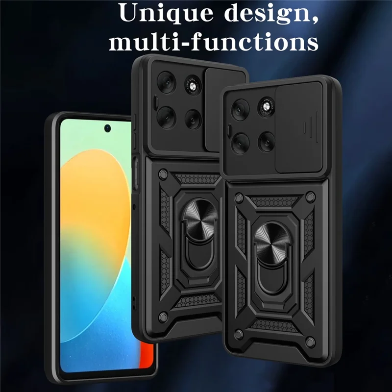 AMORUS Handyhülle für Motorola Moto G56 5G mit Ständer, PC + TPU Schutzhülle mit Kameraschuber - Schwarz