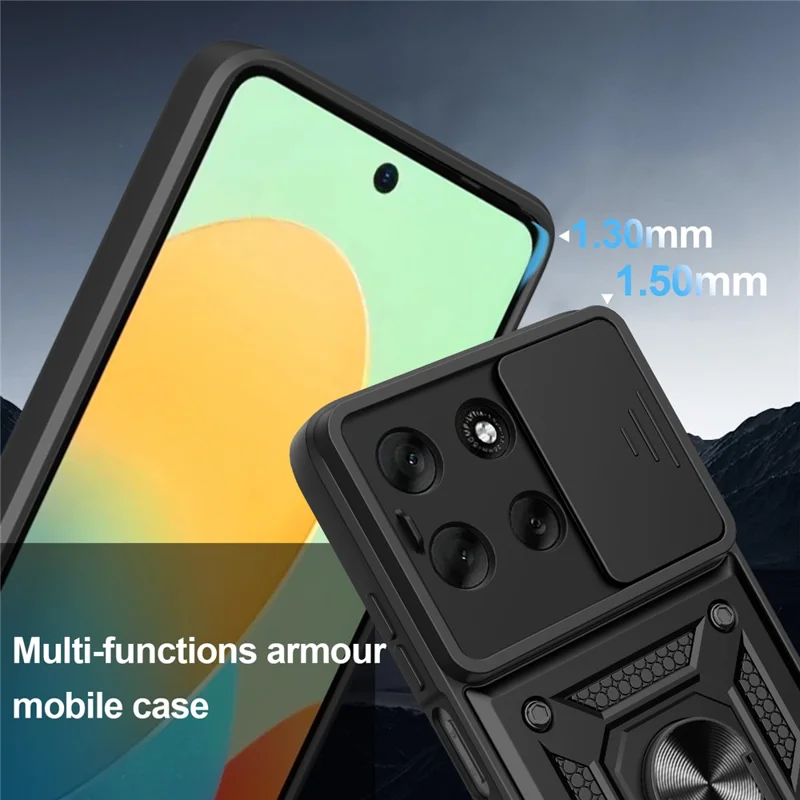 AMORUS Handyhülle für Motorola Moto G56 5G mit Ständer, PC + TPU Schutzhülle mit Kameraschuber - Schwarz