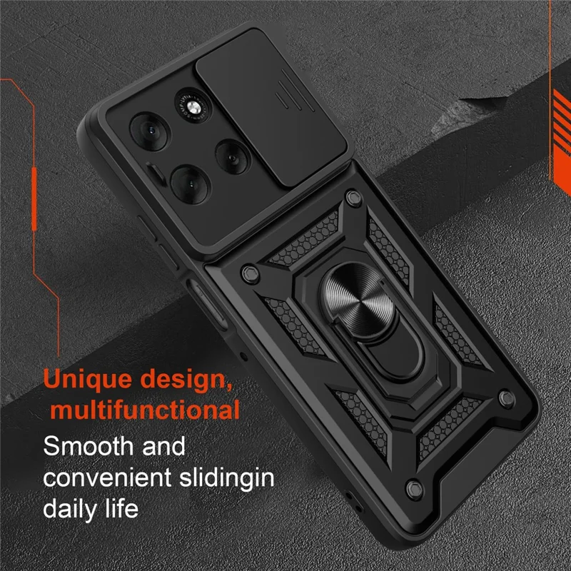 AMORUS Handyhülle für Motorola Moto G56 5G mit Ständer, PC + TPU Schutzhülle mit Kameraschuber - Schwarz