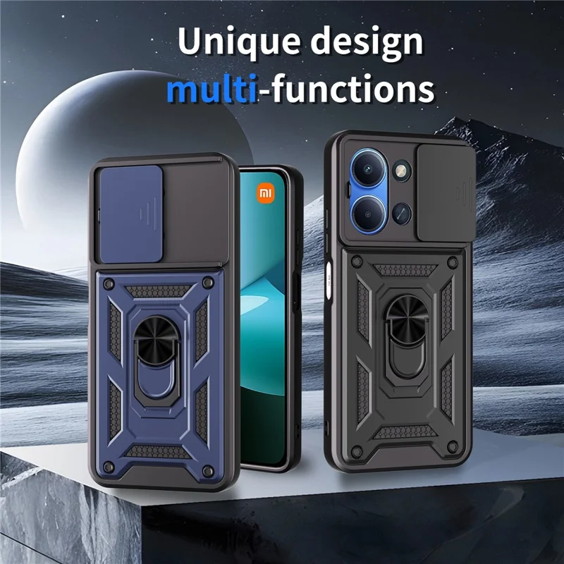AMORUS pour Xiaomi Redmi 15C 4G (UE) (173 mm) / 15C 5G (UE) (173 mm) Étui avec Support Béquille PC + TPU Protège-caméra Coulissant - Noir