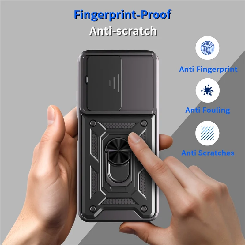 AMORUS pour Xiaomi Redmi 15C 4G (UE) (173 mm) / 15C 5G (UE) (173 mm) Étui avec Support Béquille PC + TPU Protège-caméra Coulissant - Noir