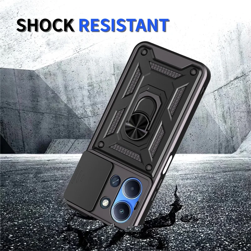 AMORUS pour Xiaomi Redmi 15C 4G (UE) (173 mm) / 15C 5G (UE) (173 mm) Étui avec Support Béquille PC + TPU Protège-caméra Coulissant - Noir